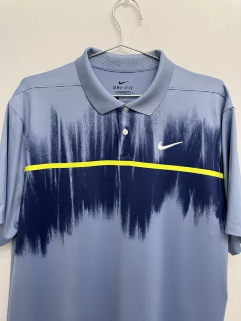 Nike Dri-Fit Mens Large Blue Graphic Short Sleeve Golf Polo Shirt