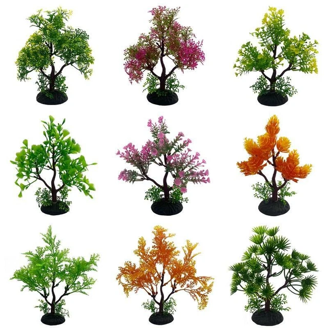 Aquarium Plastic Plants Realistic Artificial Small Tree Decoration for Fish Tank