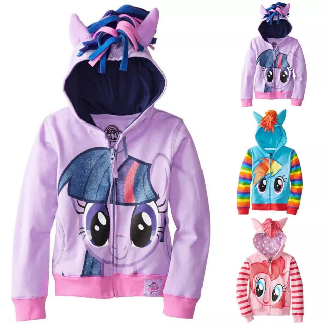 Kids Girls My Little Pony Hoodie Wings Jacket Twilight Rainbow Dash Sweater New