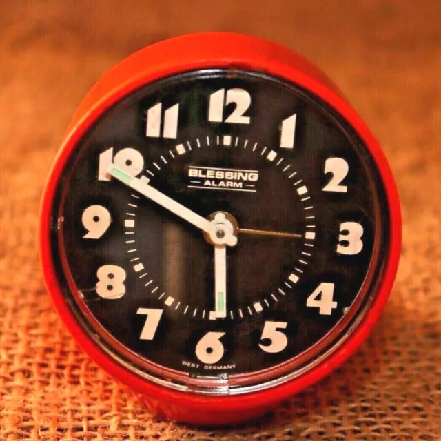 Vintage Blessing Alarm Clock Orange Mechanical Clock, Made Germany Modern Space