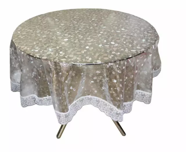 PVC Waterproof 4 Seater Round Table Cover with Silver Lace 60 x 60 inch Round US