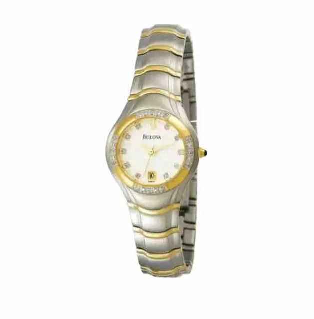 Bulova 98R70 22 Diamonds Two Tone White Dial Womens Dress Watch Needs Repair