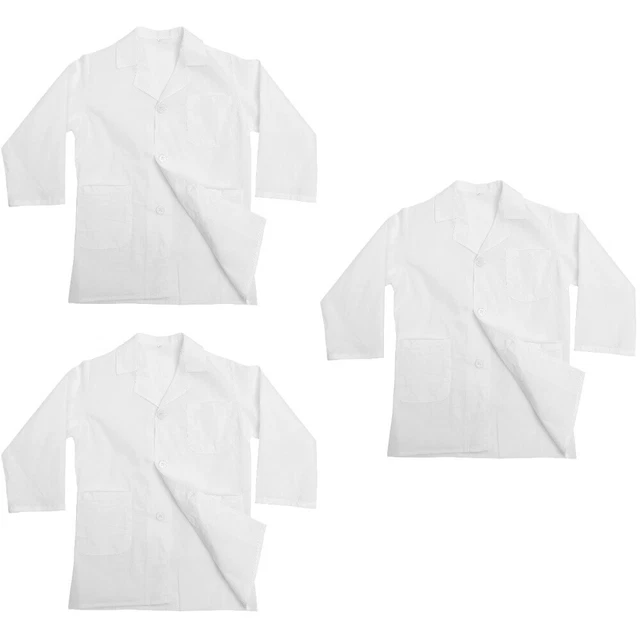 Set di 3 Cappotti Scientist Vestiti Tessuto Laboratorio Bambini Maniche Lunghe Professionali