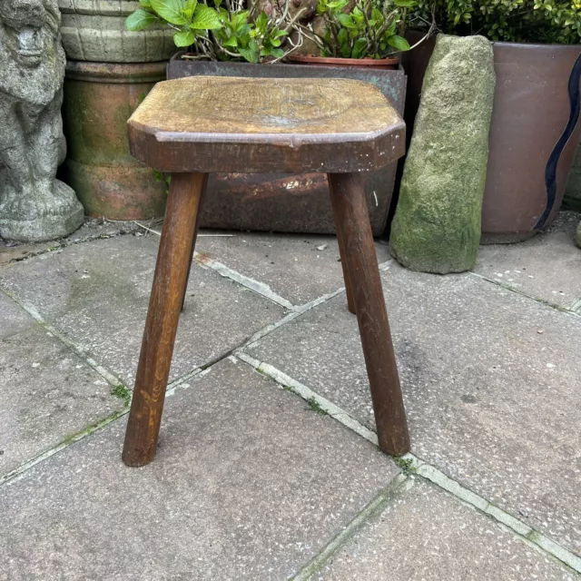 Vintage Rustic Wooden Oak Farmhouse Milking Stool Or Table