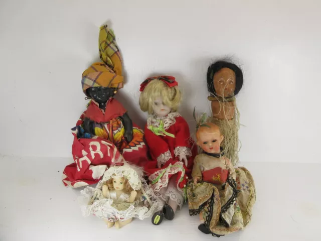 Vintage Lot of 5 Dolls 4 Porcelain 1 Plastic