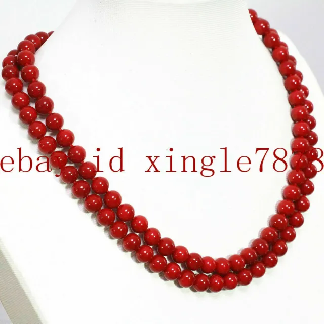 Natural 6/8/10/12mm South Sea Red Coral Round Gemstone Beads Necklace 36"