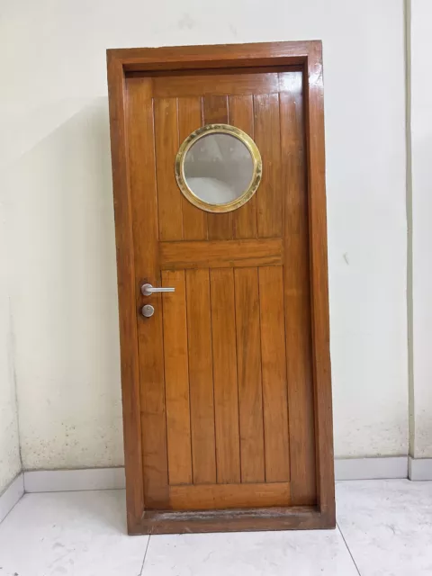 Authentic Nautical Reclaimed Refurbished Wooden Big Door Brass Porthole Window