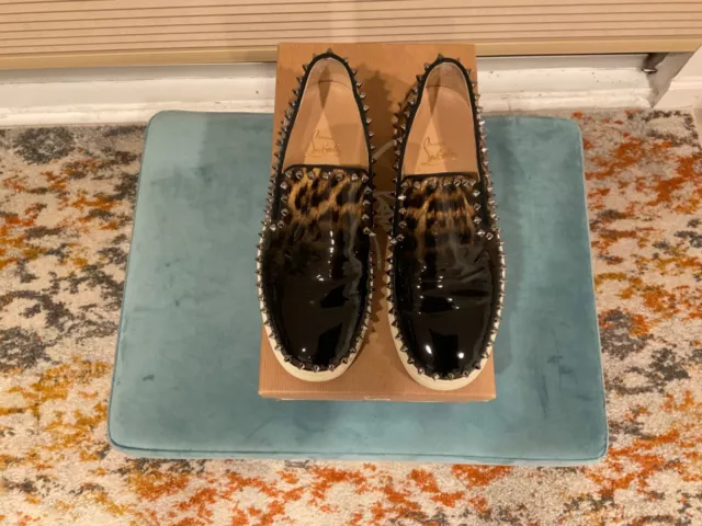 christian louboutin spiked flat shoes sz.37 leopard patent leather