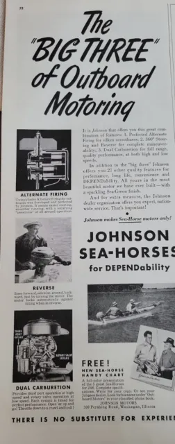 1946 Johnson Sea-Horse Grande Tre Fuoribordo Barca Motoristico Vintage Ad