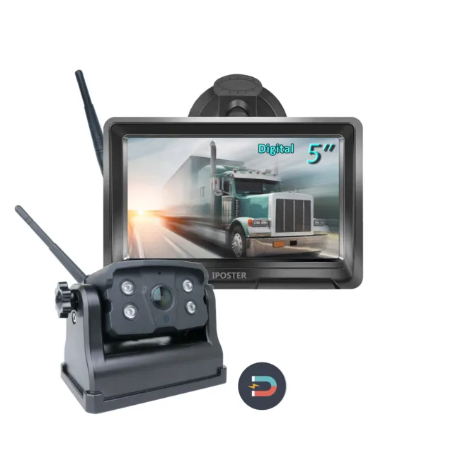 Wireless 5" Quad Monitor Backup Reversing Camera Magnetic 9600mA Battery Kit RVS