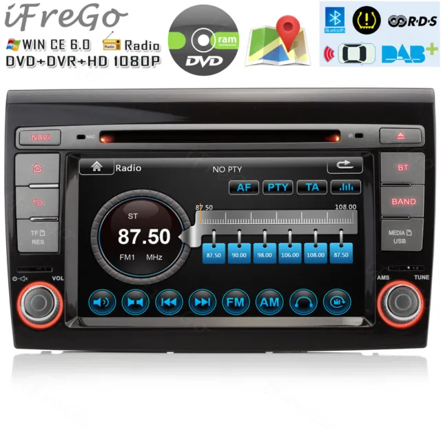 Per Fiat Bravo 7" HD Autoradio Navigazione Radio GPS MP3 DVD Europa Mappa TFT BT