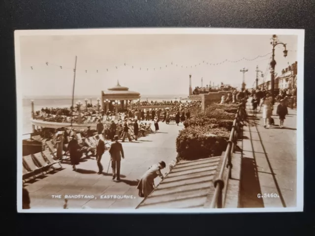 Eastbourne Postcard C1925 Real B/W Photo New Deco Bandstand Deckchairs Sussex