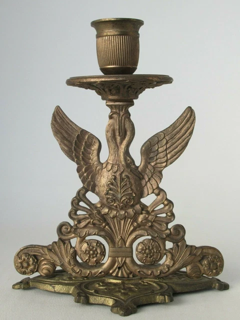 Bougeoir Ancien En Bronze Art Nouveau - Motif Fleurs Et Feuilles - France