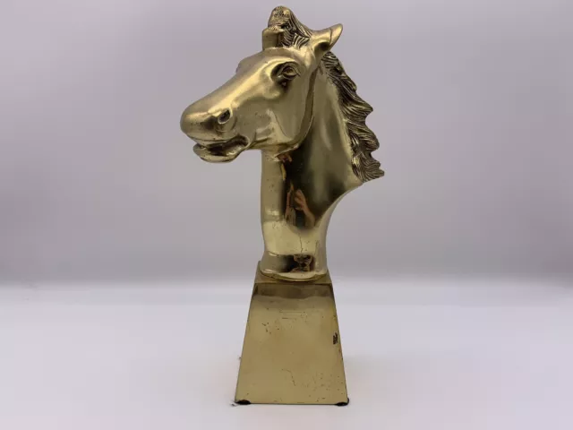 Solid Brass Horse Head Marble Base Equestrian Statue