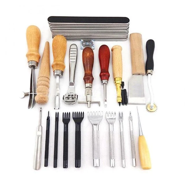 20 PIEZAS Kit de costura a mano artesanal de cuero-Groover biselador chal punzón trabajo manual carpintería
