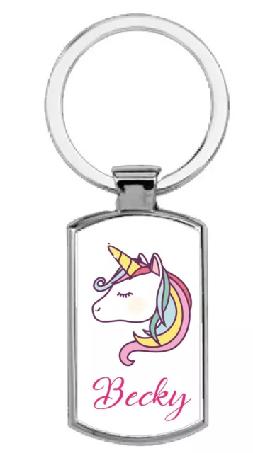 Personalised rectangular Unicorn Metal Keyring Gift Present