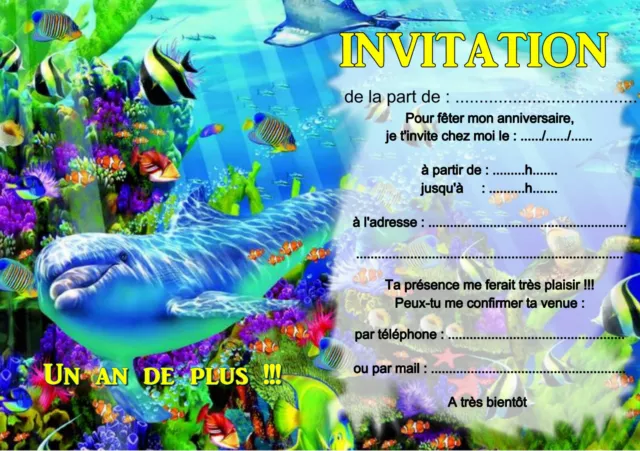 5 OU 12 cartes invitation anniversaire mer dauphin REF 369 EUR 2,99 -  PicClick FR