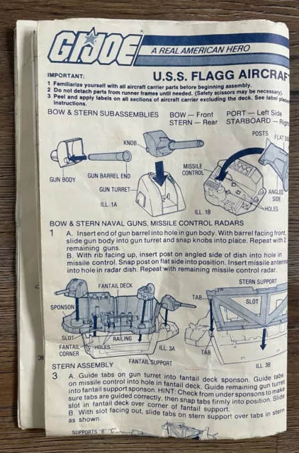 GI Joe ARAH 1985 USS Flagg Aircraft Carrier Instructions Blueprints Vintage