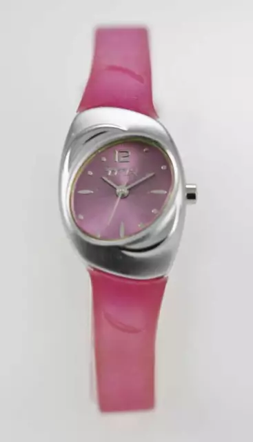 Timex Watch Womens Pink Rubber Silver Stainless Steel Water Resistant Quartz