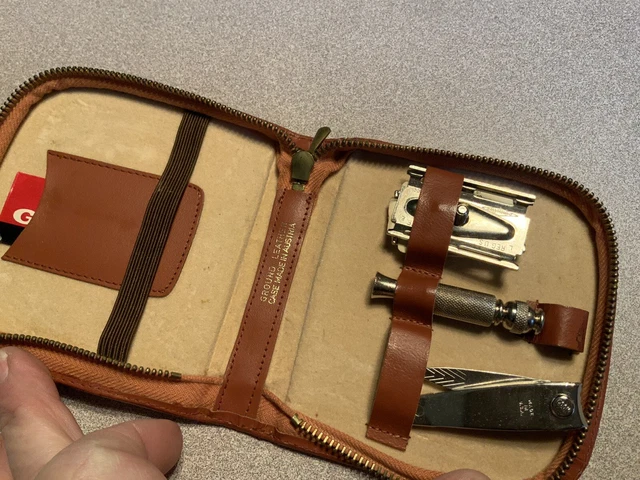 Vintage travel Gillette razor kit in leather case
