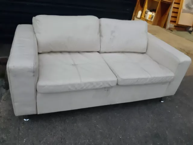 Vintage retro mid century modern MCM Danish 2 seat white leather sofa couch