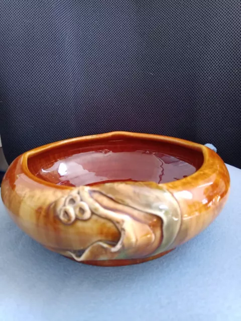 Early Australian Pottery Highly Glazed Bowl / Gum Nuts & Gum leafs By Florenz