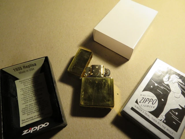 Zippo Lighter New 1935 Replica  Brass Insert Unbuffed Unplated  Worn Dirty Look
