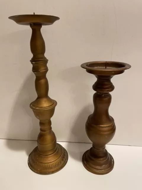 Two Large Metal Candle Sticks Bronze/Brass Look 15”