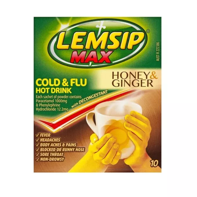 Lemsip Max Cold & Flu Hot Drink with Decongestant Honey and Ginger 10 Sachets