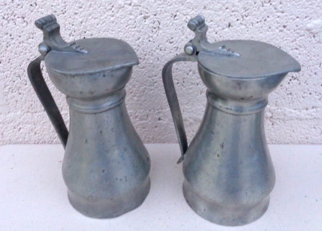 Antique Black Glass and Tin Bottle / Les Etains De Paris