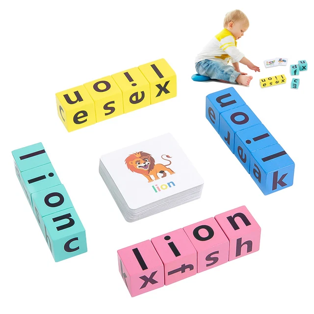 L# WOODEN WORD Spelling Game Fun Alphabet Cognition Blocks for ...
