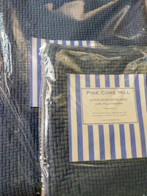 Pine Cone Hill Interlaken Shadow Blue Matelasse Twin Coverlet & Sham NEW