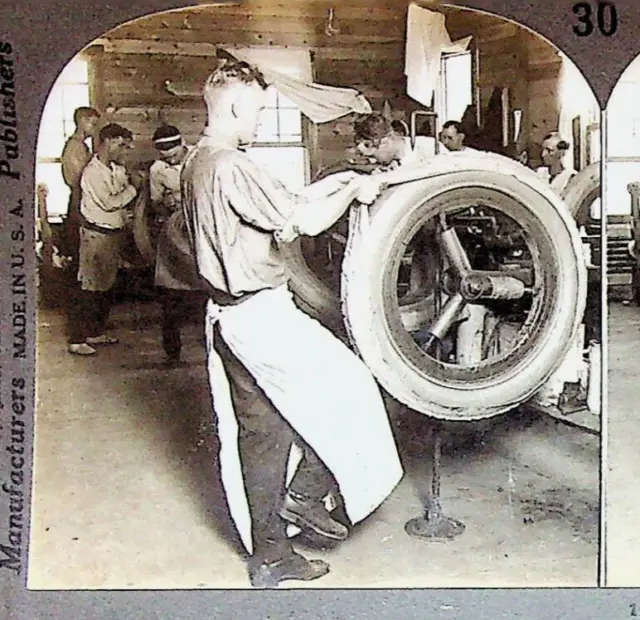 Building Rubber Car Tire Factory Akron Ohio Photograph Keystone Stereoview Card