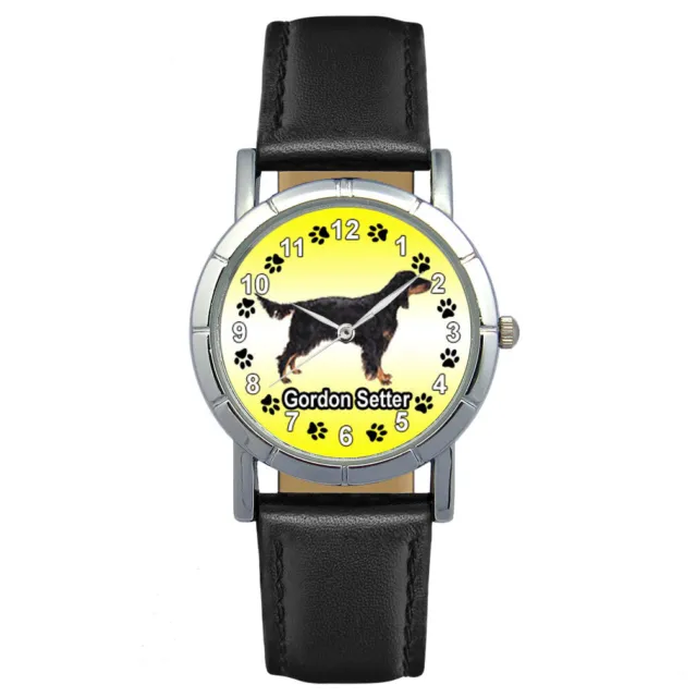 Gordon Setter Dog Mens Womens Genuine Leather Band Quartz Wrist Watch SA1084