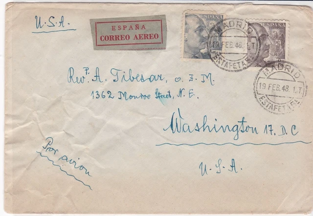spain  1948 airmail stamps cover ref 19328