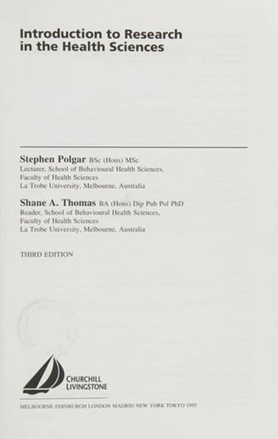 INTRODUCTION TO RECHERCHE En The Health Sciences Poche EUR 4,30 ...