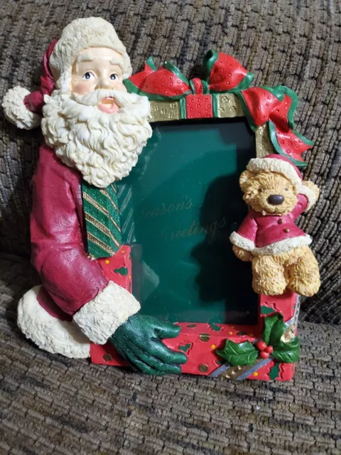 Christmas Holiday Photo Frame Santa Claus With Teddy Bear Ceramic
