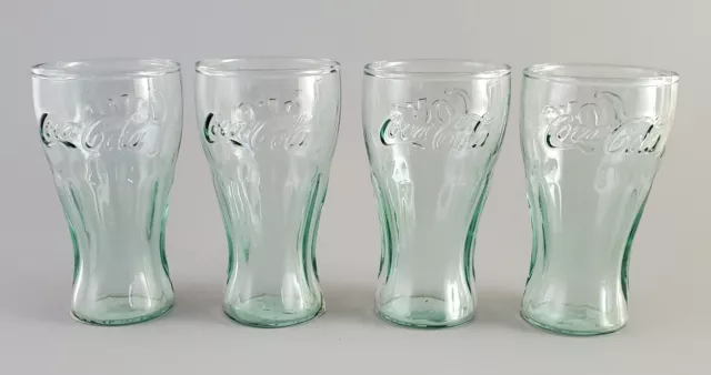 Retro Coca-Cola Green Embossed 4 1/2"  Juice Glasses Set of 4 Indiana Glass Co.