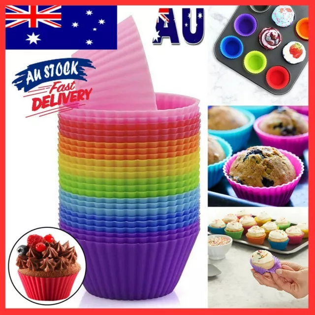 12x Cupcake Case DIY Bake Mold Silicone Muffin Baking Mould Round Cup Cake AU