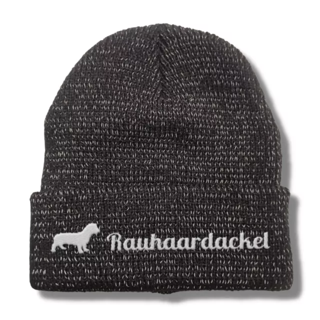 Rauhaardackel reflektierende Mütze Stickerei Hund Winter Strickmütze reflex Bean