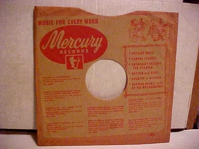 "Mercury" Records Company Vintage Original Sleeve Only No Record 10" 78 Rpm Us