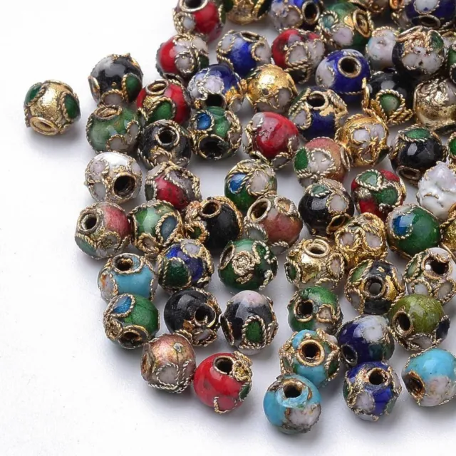 Handmade Cloisonne Bead Round Beads DIY Bracelet Necklace Jewelry Making 200Pcs