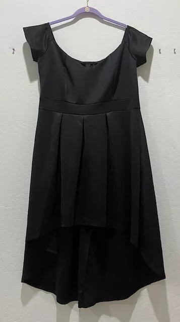 NWOT Women's Short Long Black Dress Size 2XL Cap Sleeve Poly/Spandex Side Zip