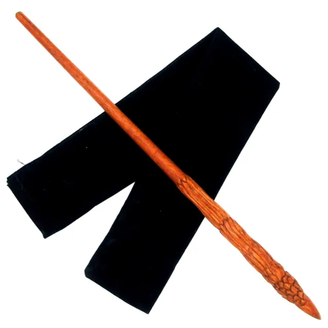14" Hand Carved Raven Mahogany Wood Magic Wand Witch Wicca Pagan w/ Free Bag