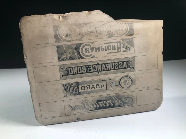 1890's - 1910's Limestone Lithography Stone - Bond Company Engravings - Heavy!