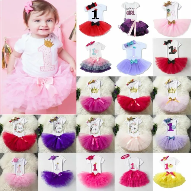 Newborn Baby Girl 1st Birthday Party Casual Tutu Skirt Dress Headband Outfit﹏