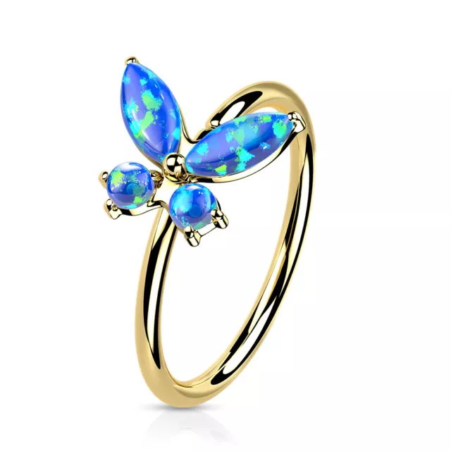 14K Gold 20 Gauge Bendable Hoop Rings Opal or CZ Butterfly Good for Nose and Ear