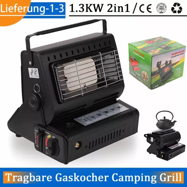 2in1 Gaskocher Camping Grill & tragbare Zeltheizung Heizstrahler Keramik DHL