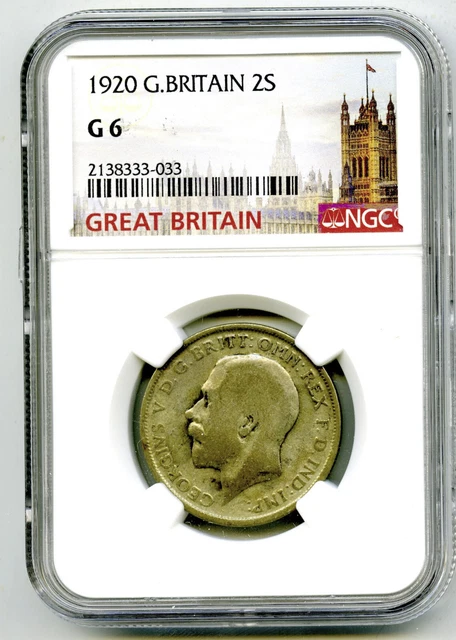 1920 2S Great Britain King George V Silver 2 Shillings ( Florin ) Ngc G 6
