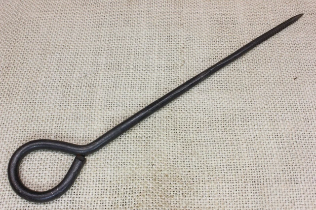 old Hanging Plant Hook 9 1/2” hanger eye vintage Hand forged iron screw starter 2